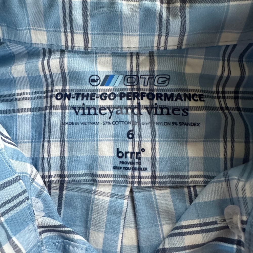 Vineyard Vines Boys 6 OTG Performance Plaid Button Down Shirt Blue White Whale - Picture 4 of 11
